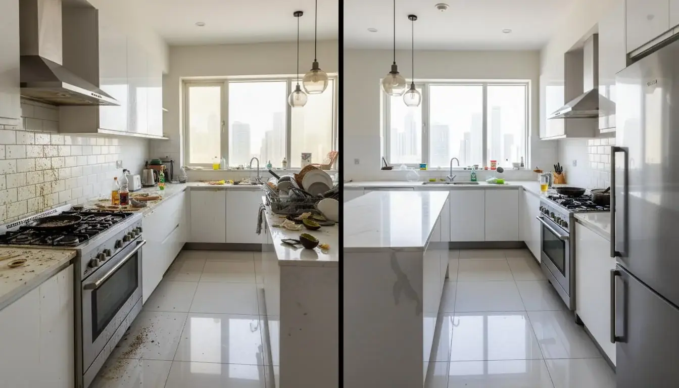 Kitchen Deep Cleaning in Dubai & Sharjah before and after transformation