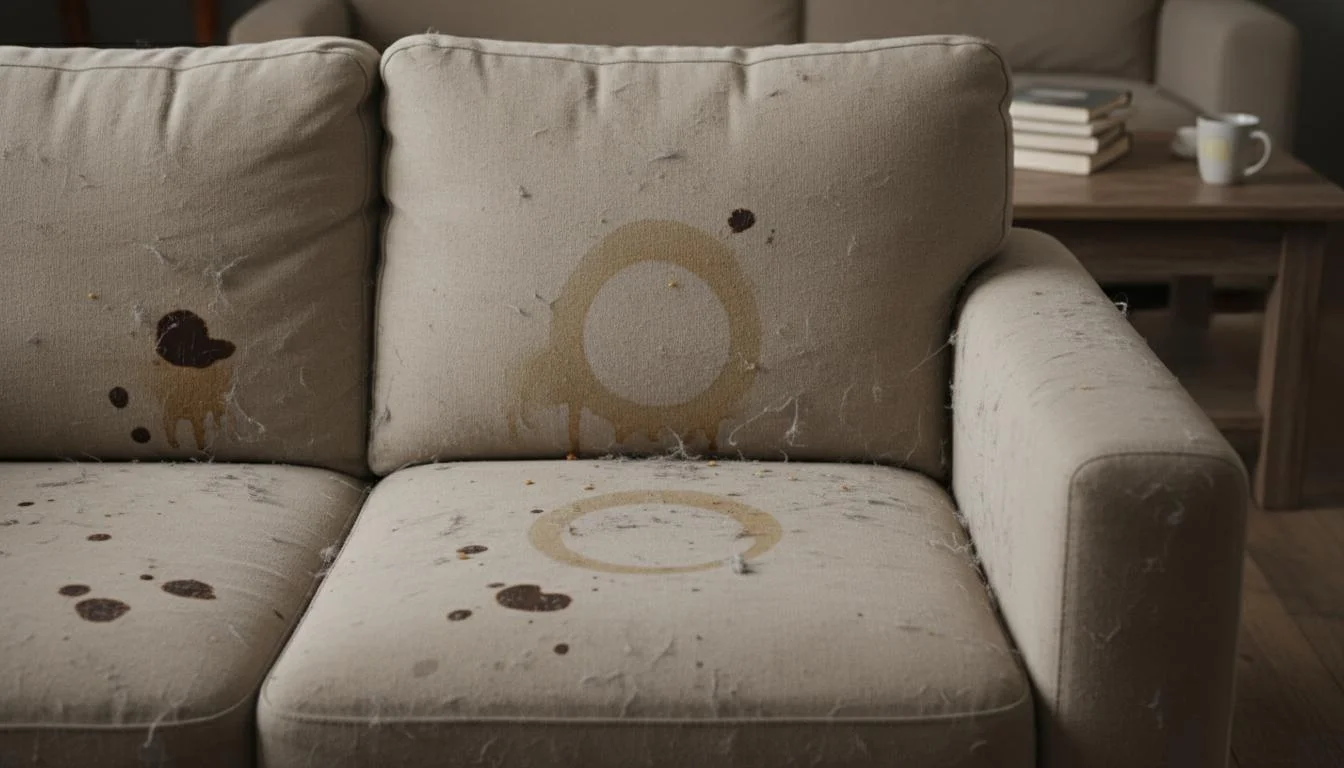 Sofa & Upholstery Restoration - before deep cleaning
