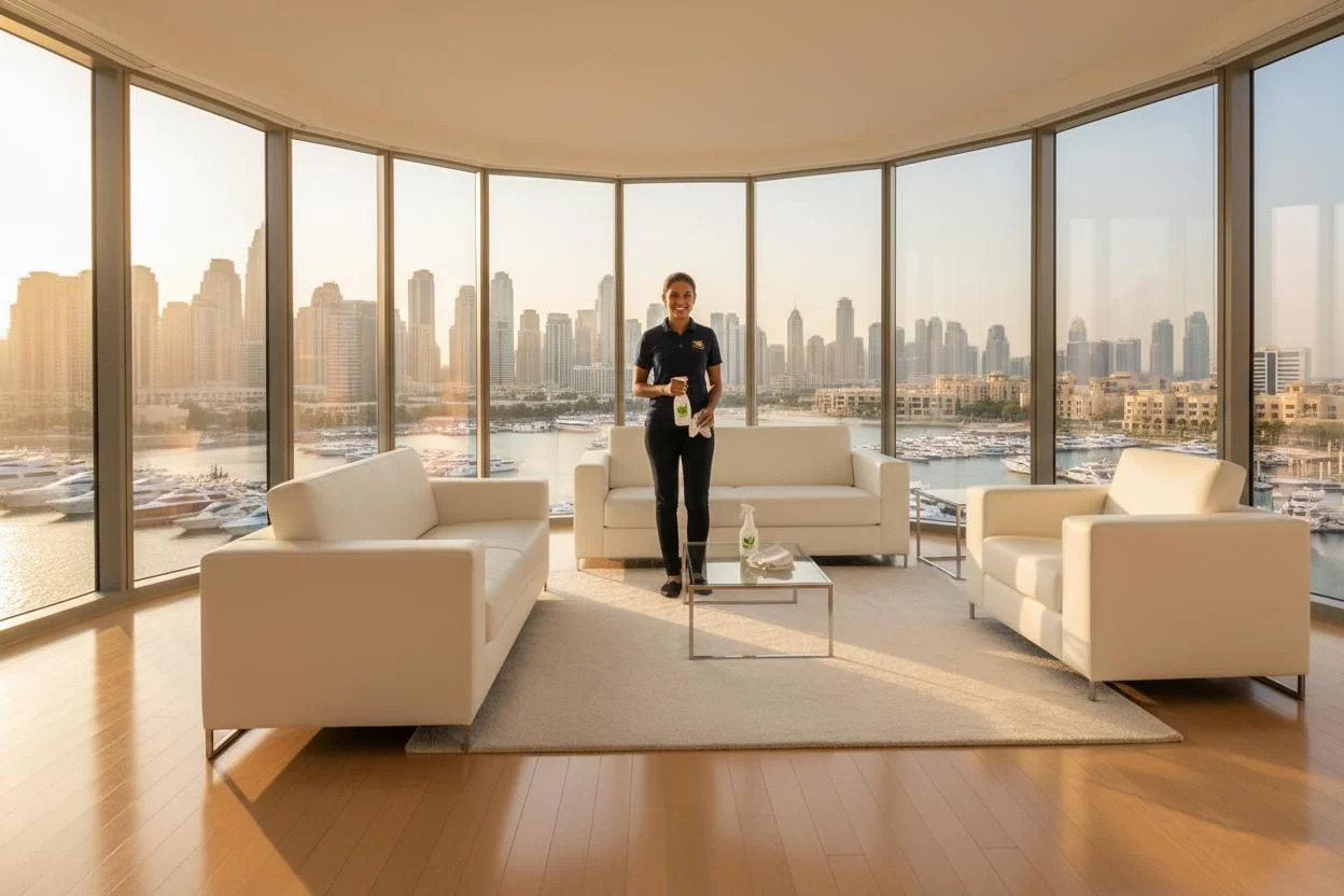 Spotless Dubai Marina apartment living room after Sea Palmz cleaning